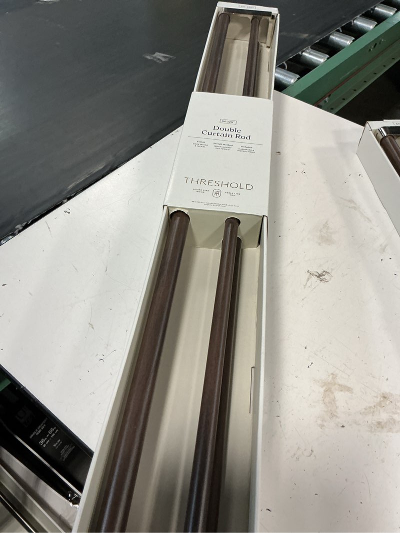 Condition photo showing New/Like New for 66"-120" double curtain rod with easy install nickel/dark brown - threshold™: aluminum & steel, painted nickel finish