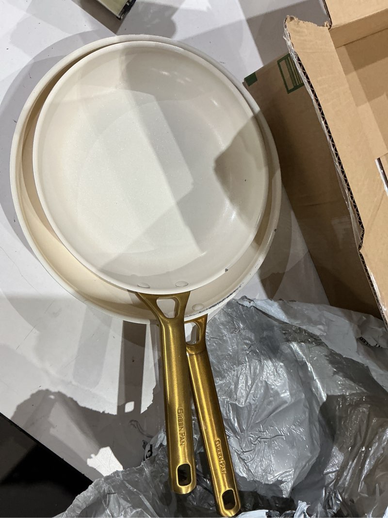 Condition photo showing As Is for greenpan nonstick reserve pro 10” & 12” frying pan set, nsf certified ceramic, hard anodized pfas-fr