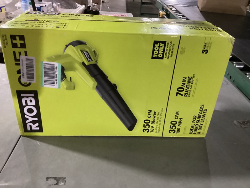 Condition photo showing As Is for ryobi one+ 18v 90 mph 250 cfm cordless battery leaf blower (tool only), p21011