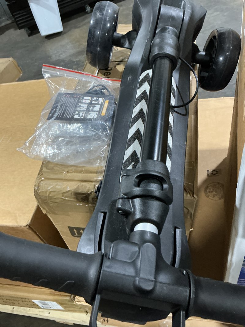 Condition photo showing As Is for electric scooter for kids ages 3-12, full body lights up, wide deck, 3 adjustable heights, 5mph safe speed, 90min riding, foldable 3 wheel electric scooter for kids boys girls toddler black + pull handle
