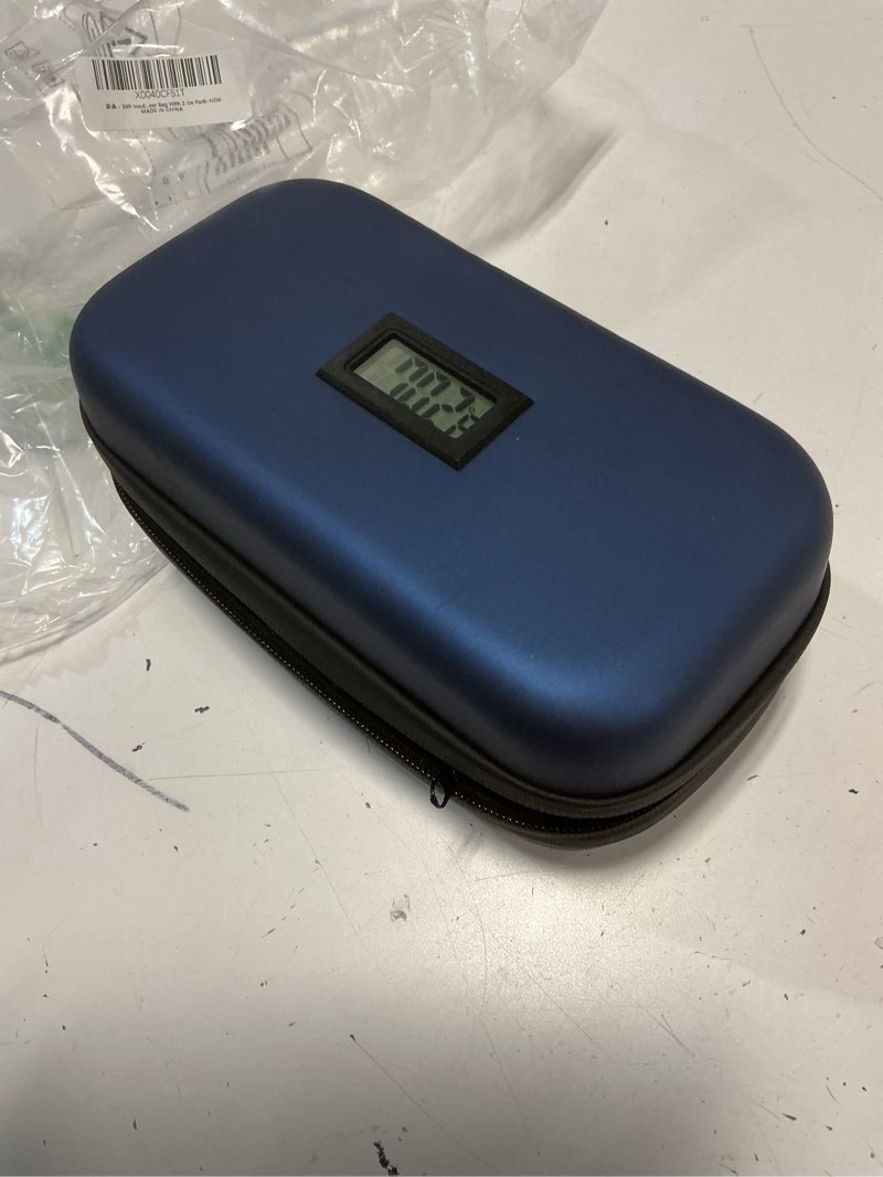 Condition photo showing As Is for insulin cooler travel case tsa approved medication diabetic cooler for travel with temperature display refrigerated medicine organizer bag with 2 ice pack blue