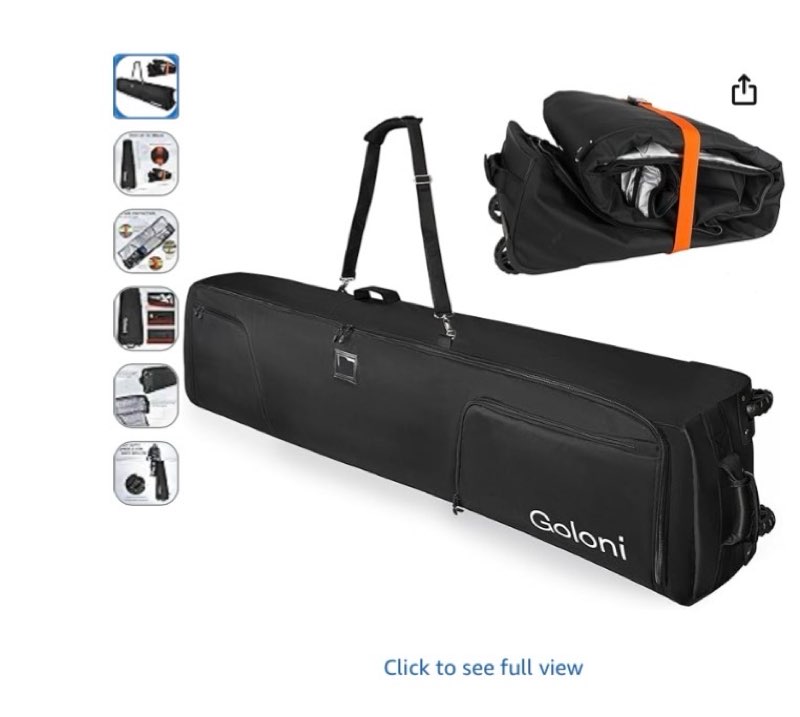 goloni ski bag with wheels,padded snowboard bag for air travel,600d waterproof fabric,foldable snow bag fits 2 pairs skis 175cm grey