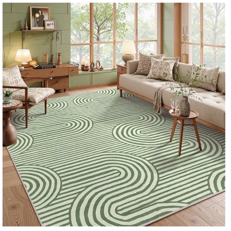 lahome modern 9 x 12  area rugs, non-slip soft green rugs for living room,ultra-thin bedroom rug washable stain resistance,non-shedding large carpet for office dining room kids playroom rug green