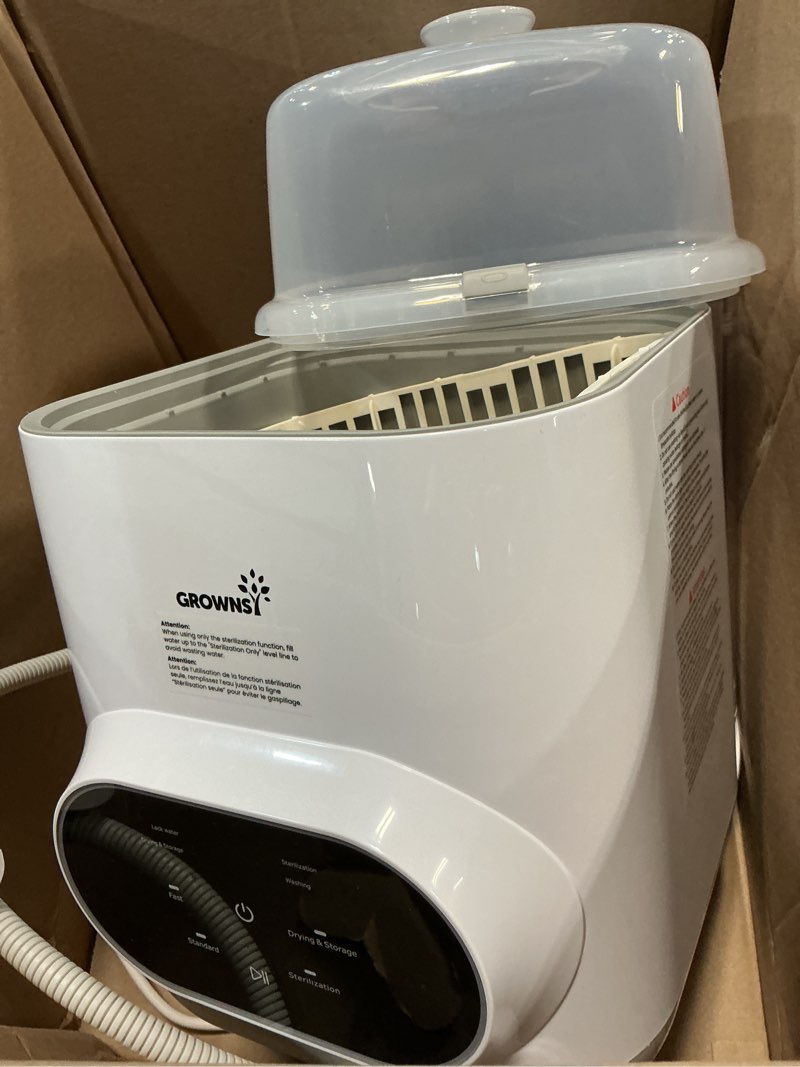 Condition photo showing As Is for grownsy bottle sterilizer and dryer, compact electric steam baby bottle sterilizer (esterilizador de biberones), bottle sanitizer for baby bottles, pacifiers, pump parts grey