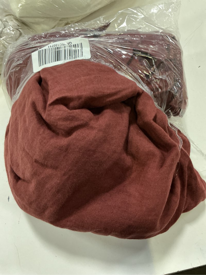 Condition photo showing As Is for quince european linen sheet set, full, burgundy