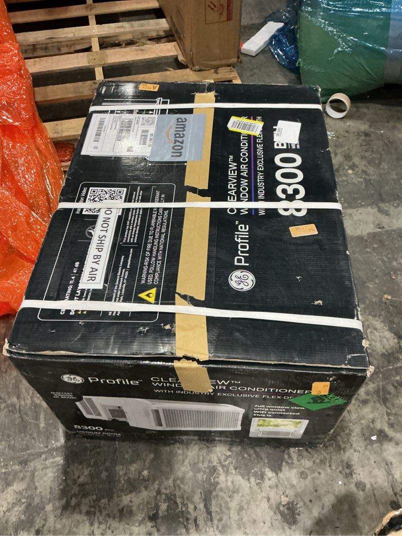 Condition photo showing New/Like New for GE Profile ClearView Window Air Conditioner Unit, 8,300 BTU, U-Shaped Adjustable Depth, Energy Efficient Cooling up to 350 sq ft., Ultra Quiet, SMART Home Capable, Includes Remote, White 8300 BTU Non-Inverter White