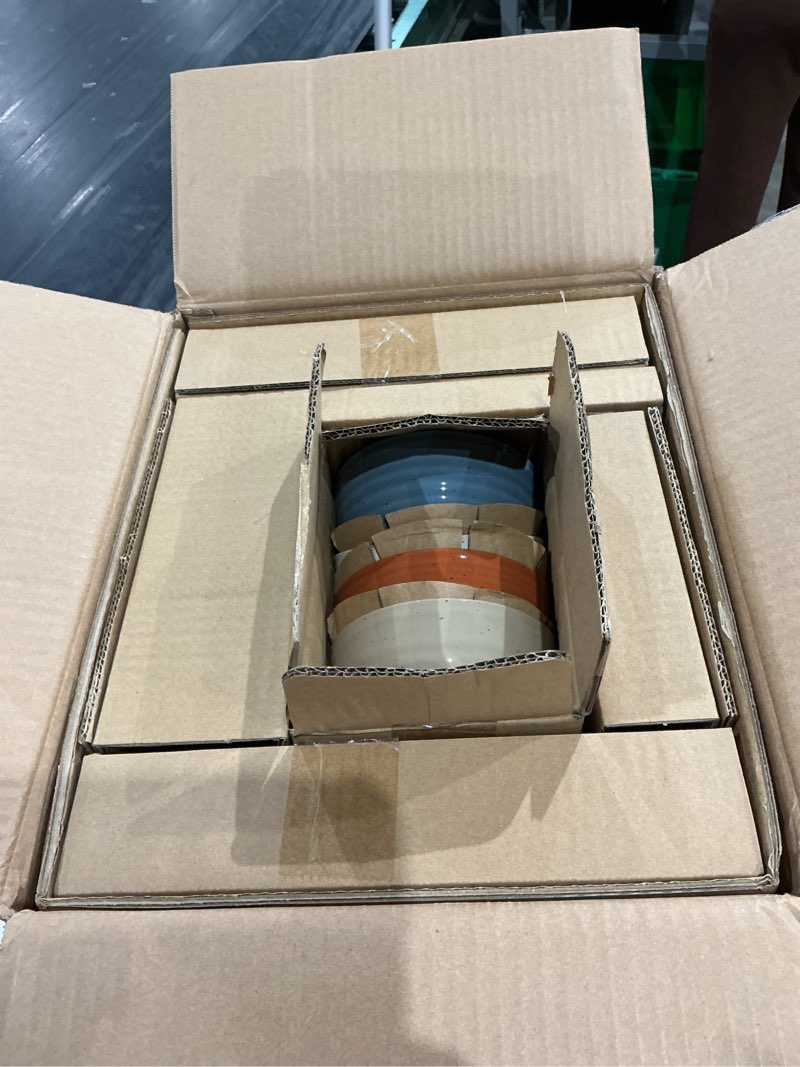 Condition photo showing Good Condition for sango siterra artist's blend stoneware pasta bowls (set of 4) multi assorted colors– featuring soft gray, blue, green, and ivory, for everyday dining & entertainment, microwave & dishwasher safe aqua blend pasta bowl set