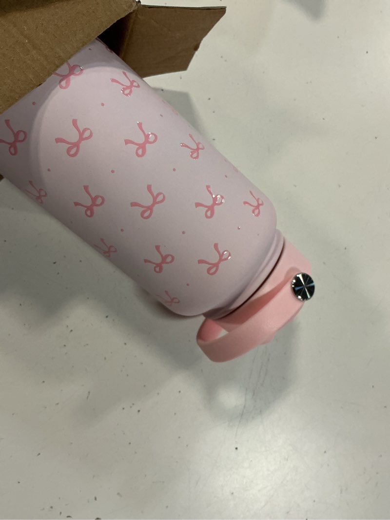 Condition photo showing Good Condition for pink bow water bottle stainless steel insulated vacuum 32oz with lid, gifts for women girls teens birthday christmas coquette pink bow