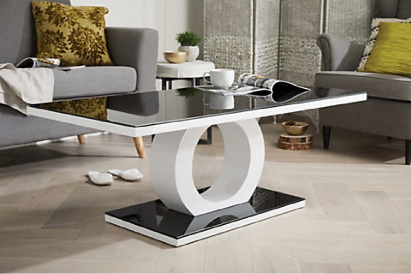 incomplete * only bottom base*Giovani Rectangular White High Gloss Coffee Table with Black Glass Top and Unique Halo Structural Plinth Base Design