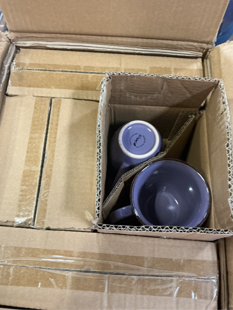 Condition photo showing Good Condition for elama rustic birch 16 piece stoneware dinnerware set in purple, purple with brown accents, (el-rusticbirch)