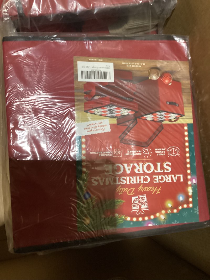 Condition photo showing Good Condition for Holiday Cheer Premium Christmas Ornament Storage with 8 Tray – Christmas Storage Container with Dividers Perfect for Holiday Decorations– Fits 128 Holiday Ornaments – Tear-Proof Fabric Red Large