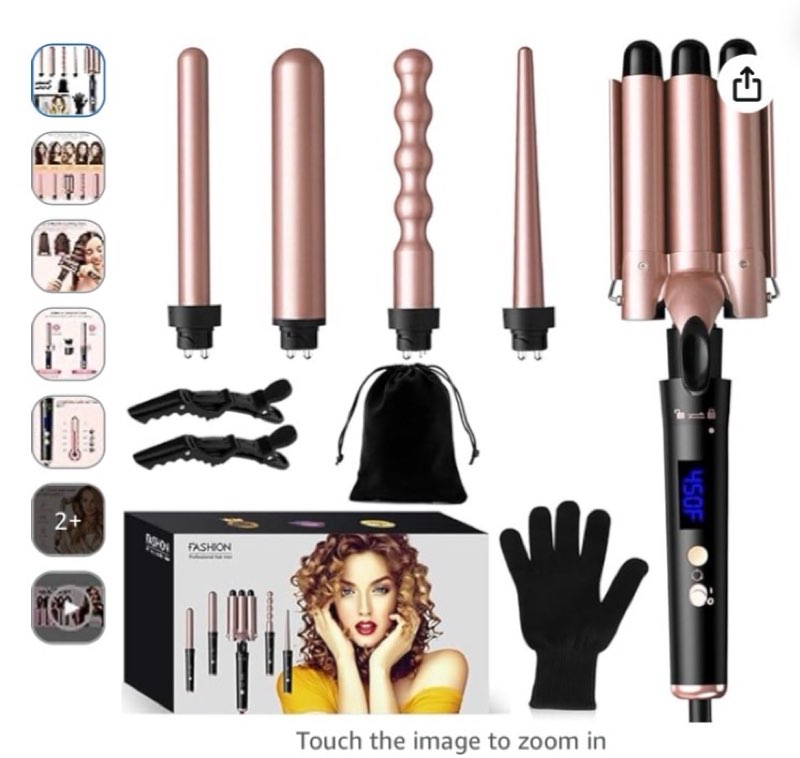 5 in 1 Curling Iron Set,Curling Iron Wand with 3 Barrel Hair Crimper(1.1inch) and 4 Interchangeable Ceramic Curling Wand(0.35"-1.25"), 4 Temp Heating Setting,Contain Protective Glove & 2 Clips