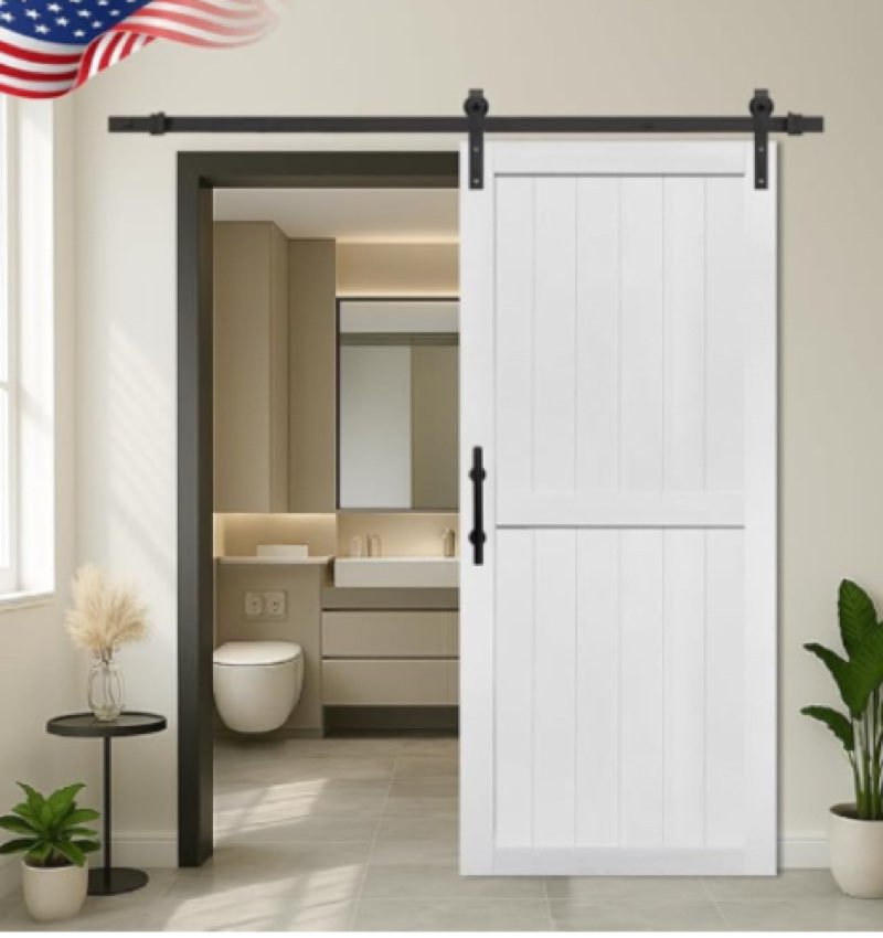 s&z tophand® 36in x 84in mdf barn door with 6.6ft sliding door hardware kit, 24-60in solid barn door slab covered with water-proof pvc surface, simple assembly is required