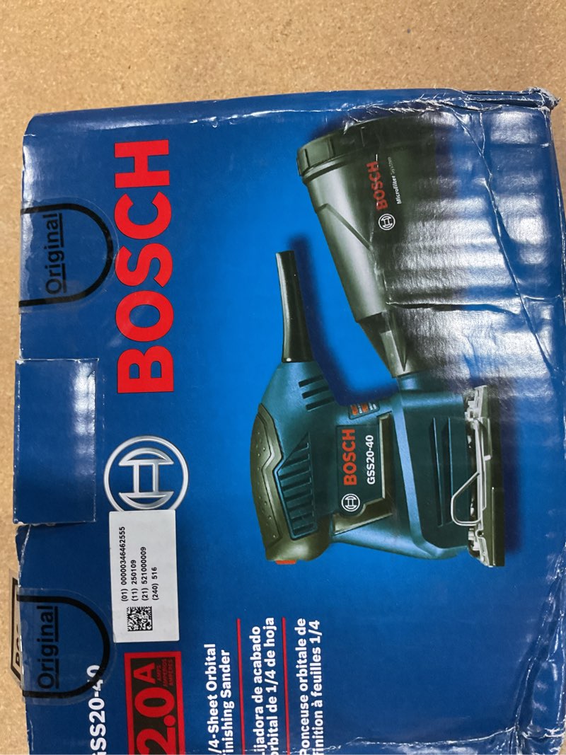 Condition photo showing New/Like New for bosch gss20-40 orbital finishing sander 1/4-sheet, 2 amp, 12000 opm with dust collector