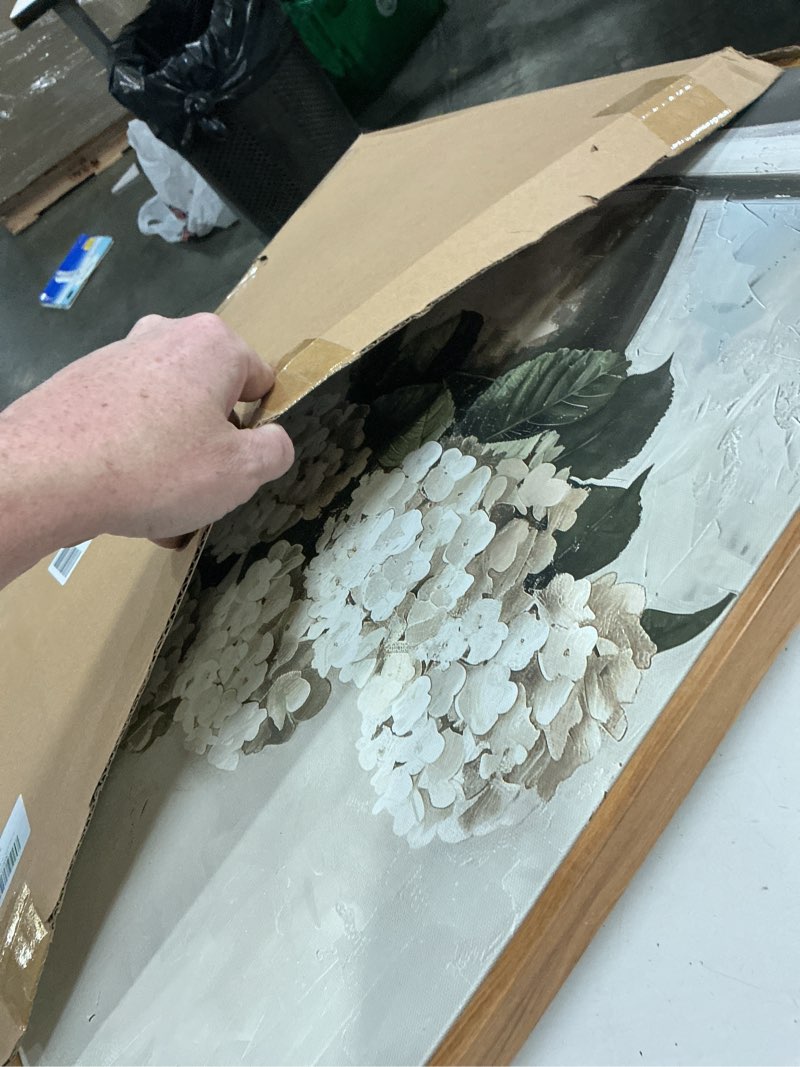 Condition photo showing New/Like New for insimsea framed canvas wall art vintage decor, hydrangea floral pictures bathroom wall decor aesthetic, living room bedroom flower home retro decorations, 16x24inch blooming hydrangeas 24"l x 16"w