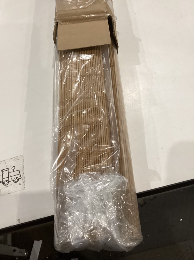 Condition photo showing Good Condition for cordless bamboo roman shades for windows, 100% blackout backing fabric for light blocking, 20" w × 64" h - papara carbon blackout - papara carbon 20" w × 64" h