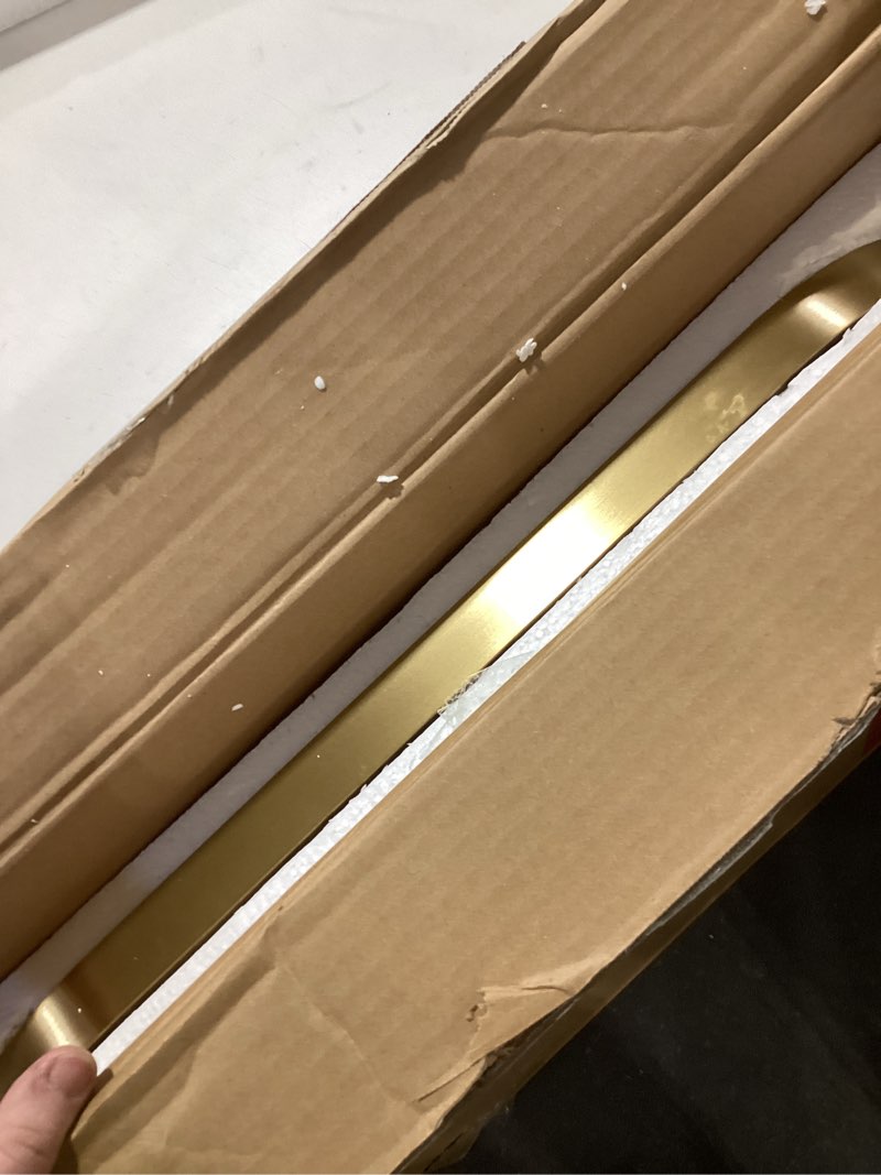 Condition photo showing Good Condition for ANDY STAR Brass Bathroom Mirror, 24x32’’ Brushed Gold Metal Frame Oblong Mirror for Bathroom, Modern Gold Oval Bathroom Mirror for Over Sink, Hangs Horizontal or Vertical Brushed Gold 32"L x 24"W