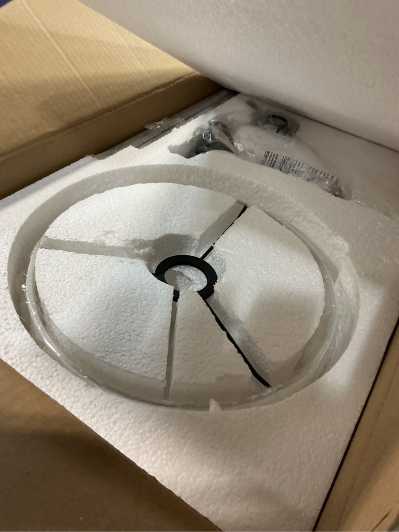 Condition photo showing Good Condition for Livex Lighting 40036-04 24.25" One Light Swing Arm Wall Mount, Black Finish with Off-White Fabric Shade Black with Brushed Nickel Accent