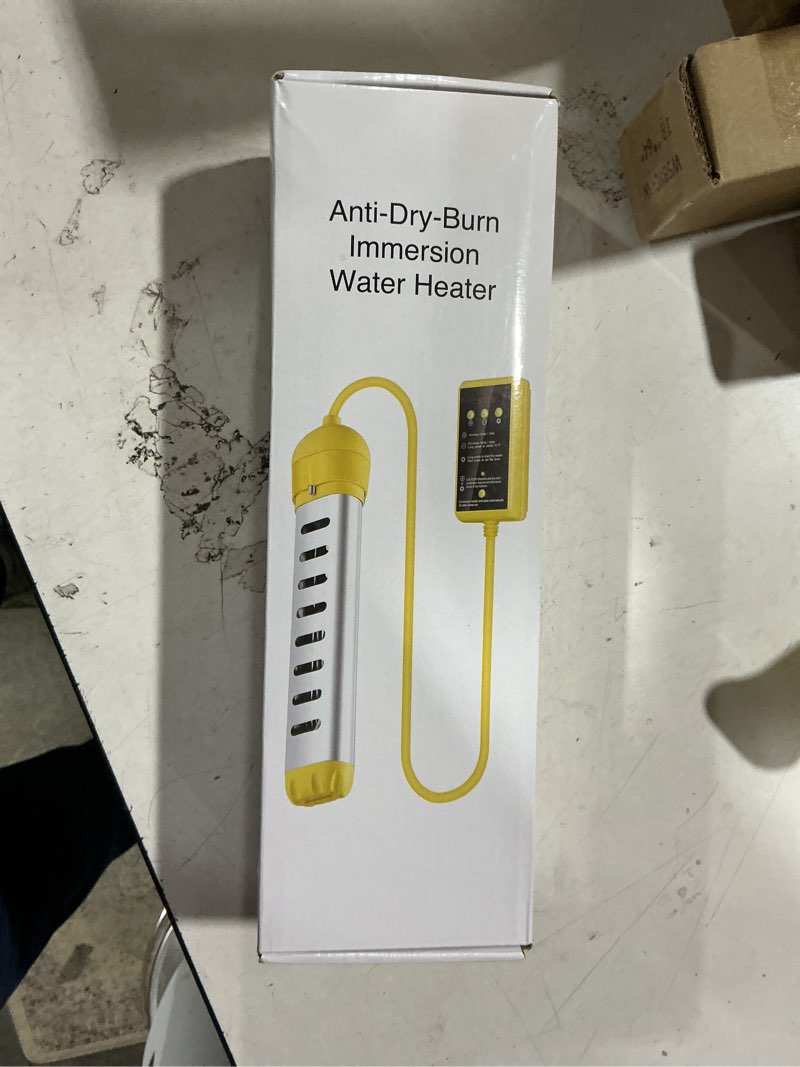 Condition photo showing New/Like New for 1800w submersible water heater with anti-dry-burn & auto shut-off, portable immersion heater with timer and temperature control - for bathtubs, inflatable pools, camping buckets (120v) yellow