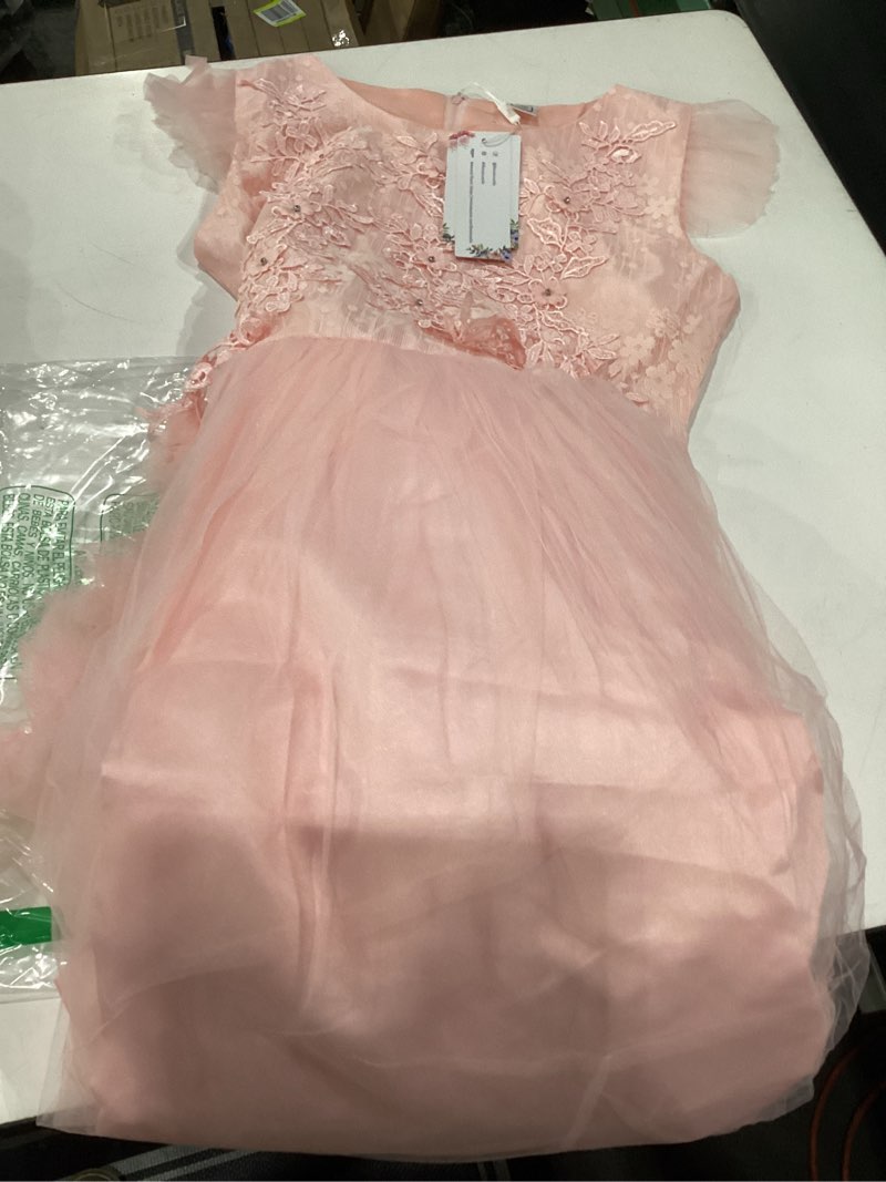 Condition photo showing New/Like New for flower girl dresses junior wedding bridesmaid prom party chiffon floral lace flowy maxi princess pageant long communion gown 13-14 years dusty pink - lace