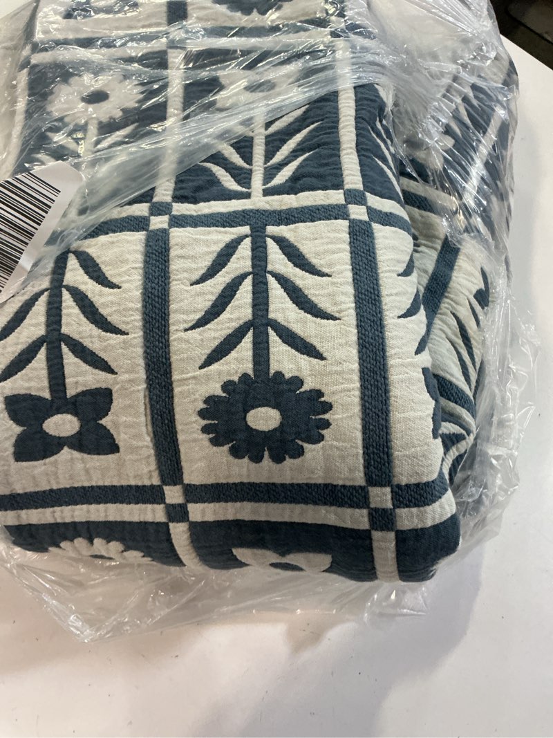 Condition photo showing Good Condition for organic cotton jacquard floral coverlet, twin, glacier blue