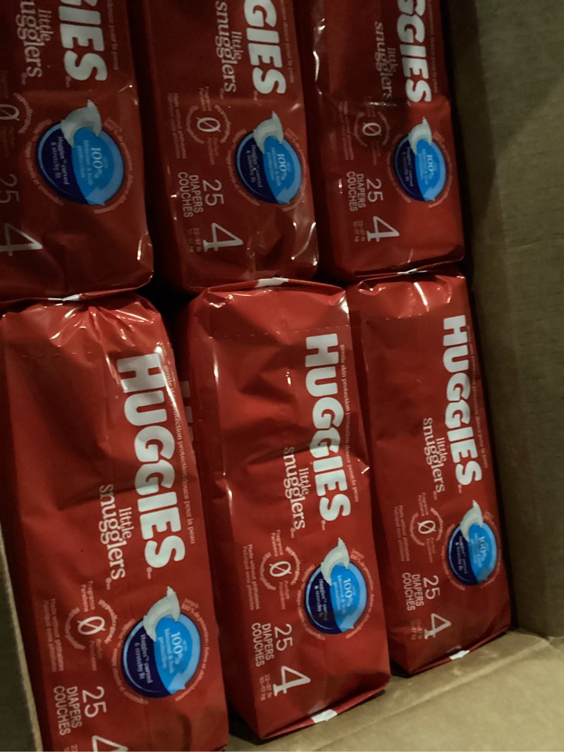 Condition photo showing New/Like New for Huggies Size 4 Diapers, Little Snugglers Baby Diapers, Size 4 (22-37 lbs), 150 Count (6 Packs of 25), Packaging May Vary Size 4 150