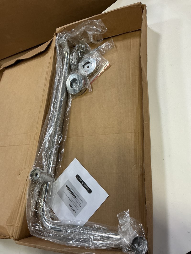 Condition photo showing Good Condition for L-Shaped Grab Bars for Shower, 24x12 Inch Stainless Steel Grab Bars for Elderly for Wall Mount, Anti-Slip Knurled Grip Bathroom Safety Rail, Left