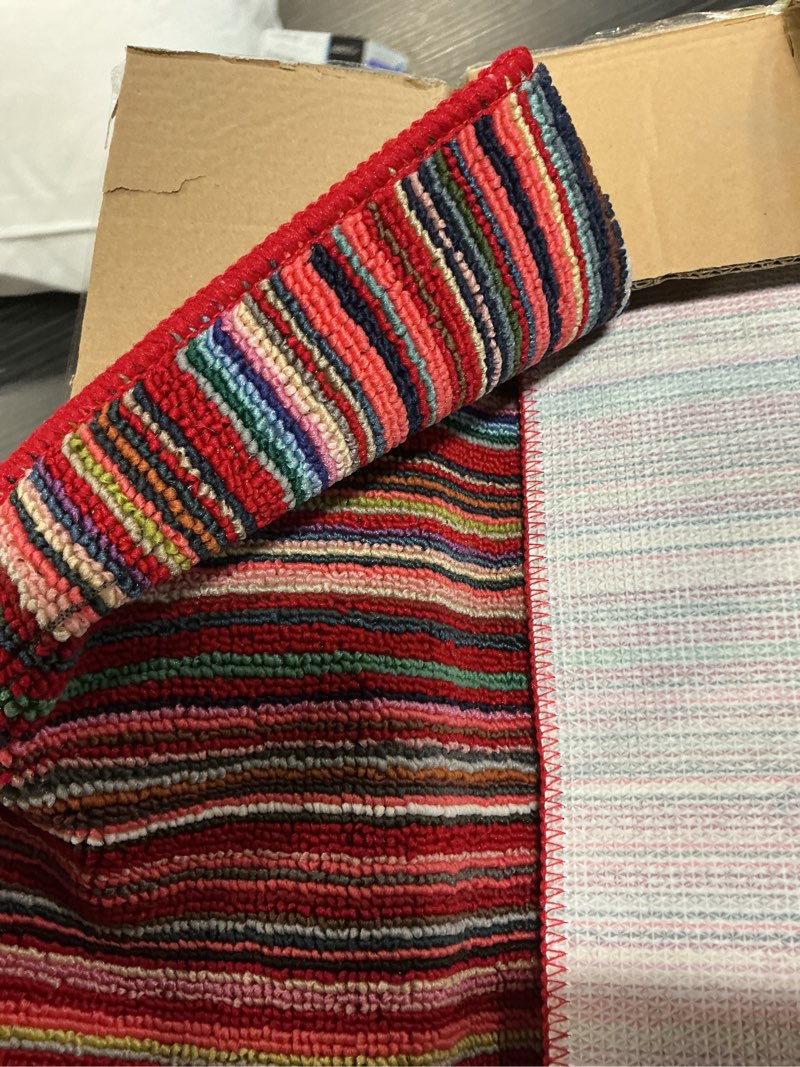 Condition photo showing As Is for safavieh cape cod collection runner rug - 2'3" x 7', red & multi, handmade jute & cotton, woven braided design (cap202a) 2'3" x 7' (runner) red/multi