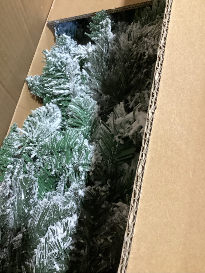 Condition photo showing Good Condition for best choice products artificial flocked christmas tree, 6ft premium unlit pine holiday décor w/full branches, metal stand - green 6ft green