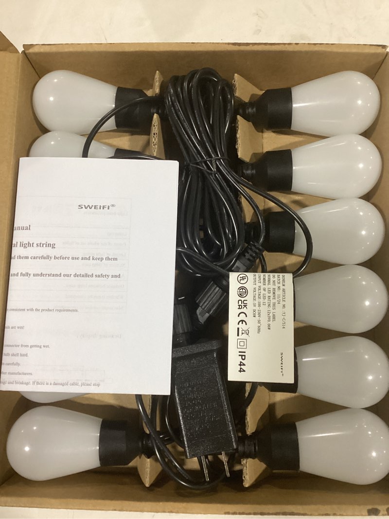 Condition photo showing Good Condition for SWEIEI Outdoor Light String 6-Color Terrace Light with 12 Shatterproof LED Bulbs, Commercial Grade Waterproof, Suitable for Bistro, Backyard, Party, Porch, Fence, Halloween, Christmas 6 colors