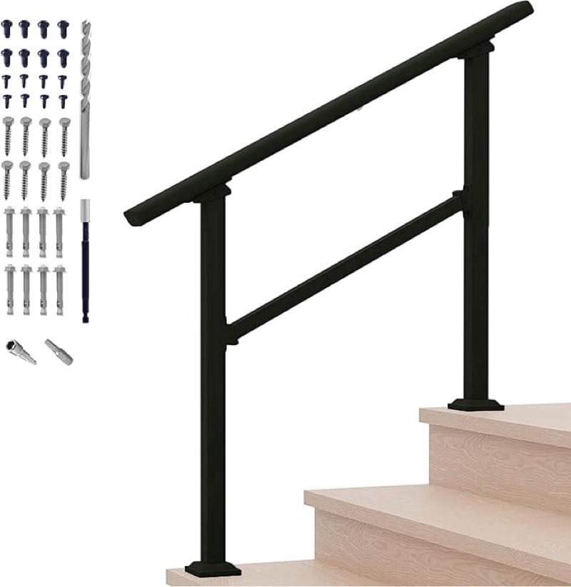 Metty Metal Hand Rails for Outdoor Steps,3 Step Stair Handrail & Indoor Stair Railing Kit?Black Railings for Outdoor Steps and Hand Rails for Seniors for Porch