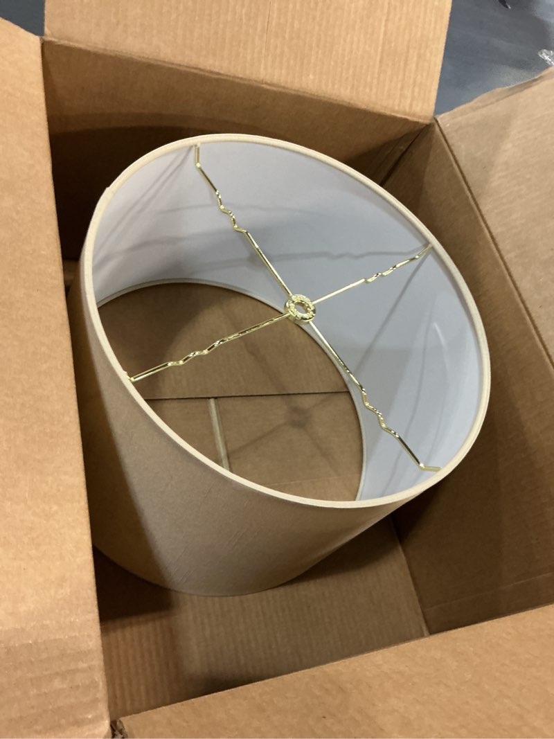 Condition photo showing Good Condition for Royal Designs, Inc. Shallow Drum Hardback Lamp Shade, HB-610-14BG, Beige, 13 x 14 x 9 13 x 14 x 9 Beige