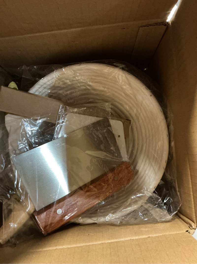 Condition photo showing Good Condition for banneton bread proofing basket banneton basket set sourdough proofing basket round proofing bowls handmade rattan baskets and liners (round 9 inch baking set)