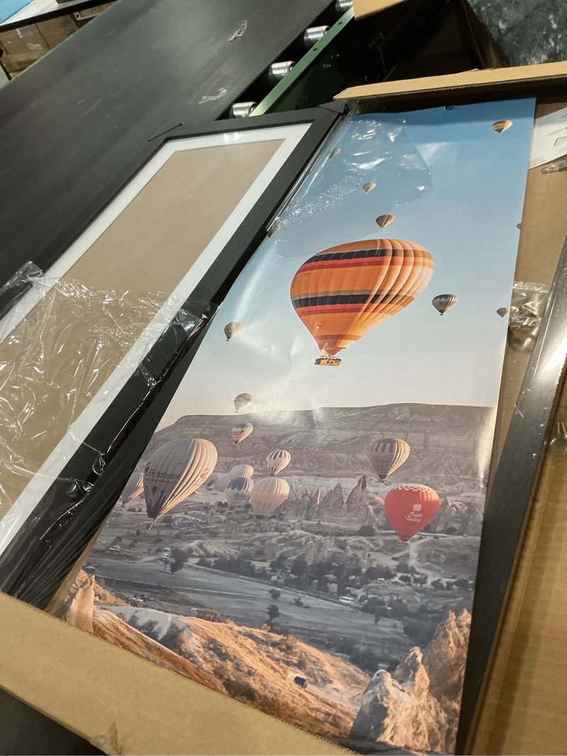Condition photo showing Good Condition for 12x30 Picture Frame with 9x27 Mat Set of 2, Display Photo 9x27 with Mat or 12 x 30 Without Mat, Wall Hanging Large 12 by 30 Poster Frame with Plexiglass, 2 Pack, Black Black, 2 Pack 12x30 inch