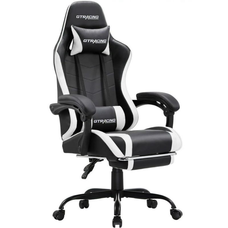 gtracing gtwd-200 gaming chair with footrest, height adjustable office swivel recliner, white