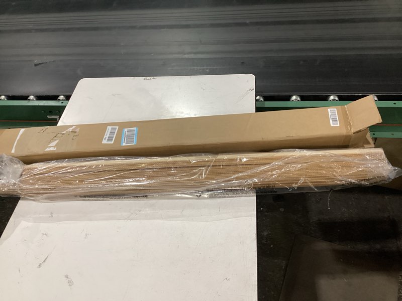 Condition photo showing New/Like New for unishades no drill cordless bamboo roman shades, light filtering woven natural bamboo window covering, easy install roman style shade, for window size 46.5" w × 64" h - carbonized ?thin bamboo strips?carbonized 46.5" w × 64" h