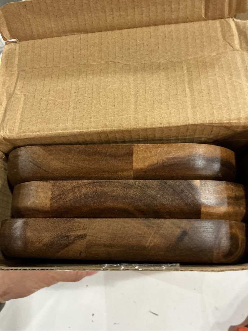 Condition photo showing New/Like New for Set of 3 Solid Acacia Wood Serving Trays(14.5 x 5.5 inches) Rectangular Wooden Serving Platters for Dessert, Food, Vegetables, Fruit, Charcuterie, Appetizer Serving Tray, Cookie Platter Cheese Board
