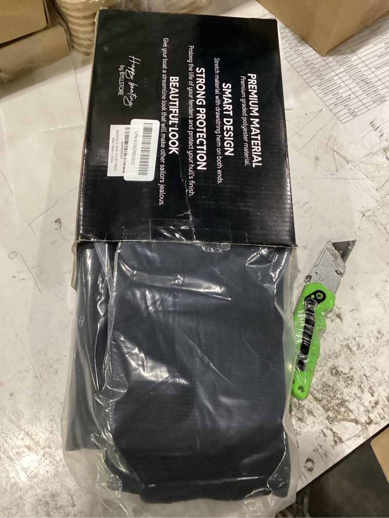 Condition photo showing New/Like New for boat fender covers | several size options available | black & navy blue | 1, 2 & 4-pack | polyester (2-pack, black, 6? x 18?) 6? x 18? black | 2 pack