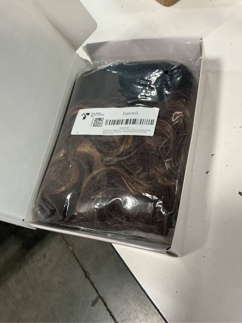 Condition photo showing Good Condition for eawwii brown highlight short wavy wig for women lace hairline bob style synthetic heat resistant - natural appearance for everyday hairstyle 14 inch 14 inch brown highlight