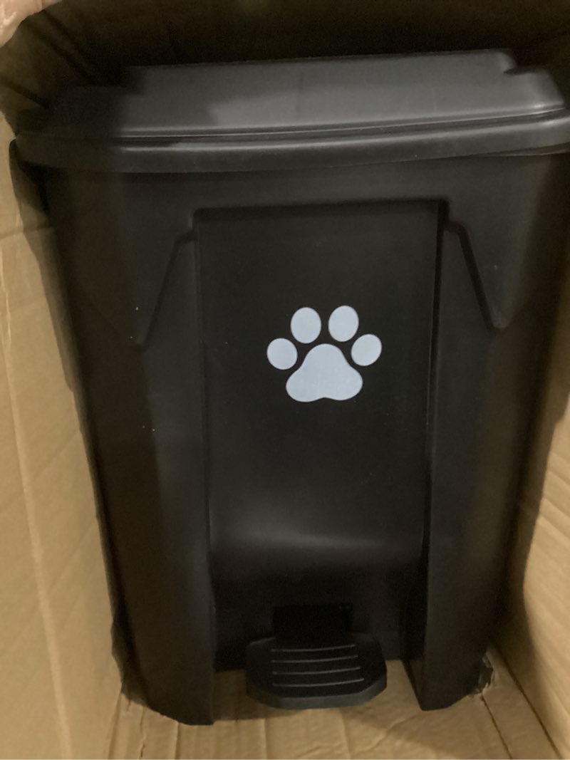 Condition photo showing As Is for 30l dog poop trash can outside, dog waste container with pooper scooper | foot-pedal lid, removable inner bucket, metal rake, shovel & dustpan, bone bag dispenser with 5 waste bag rolls for yard.