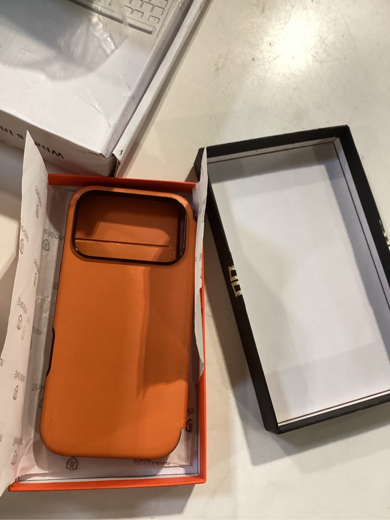 Condition photo showing Good Condition for shieldon slim wallet case for iphone 17 pro 6.3" 2025 | genuine leather, wireless charging, folio magnetic closure, rfid blocking credit card holder, shockproof phone cover - orange for iphone 17 pro orange