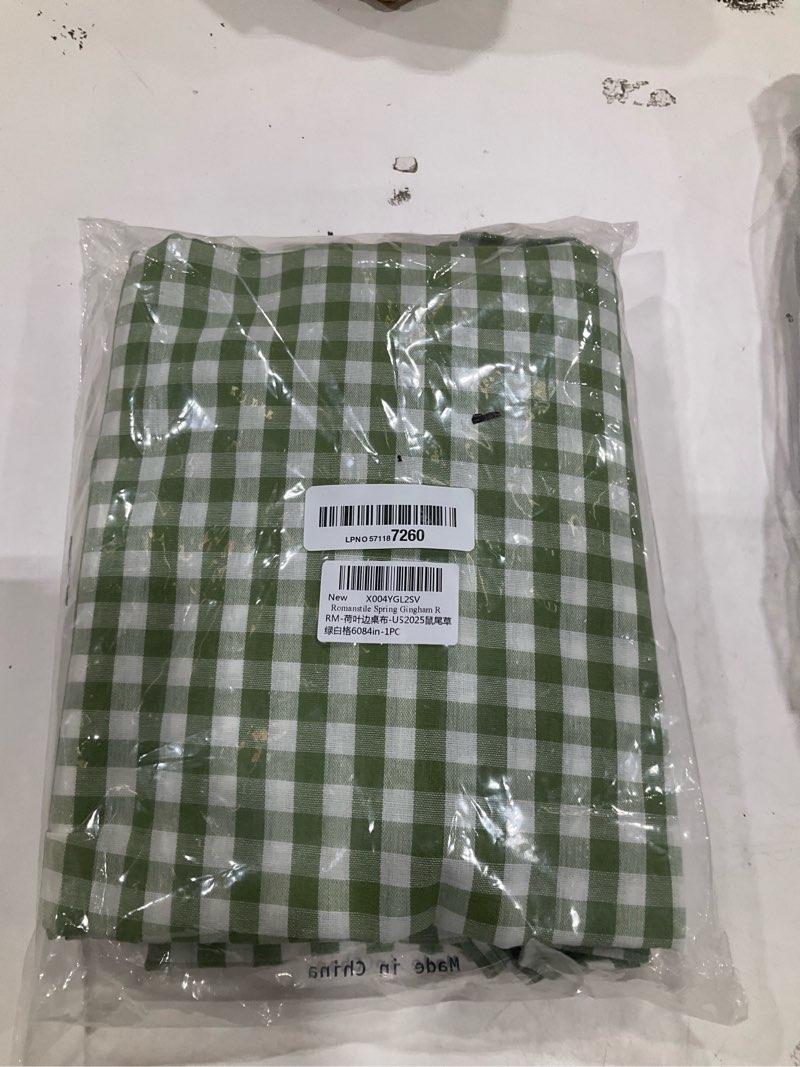 Condition photo showing New/Like New for romanstile gingham ruffled tablecloth rectangle - waterproof linen cotton checkered table cloth, outdoor plaid table cover for picnic, camping, party - 60 x 84 inch, sage green sage plaid 60" x 84" (rectangular)