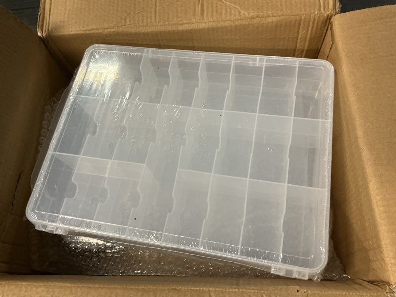 Condition photo showing New/Like New for 24qt 2packs clear craft organizers and storage with trays, art supply organizer and storage, craft storage box with lid for beads, markers, coloring books, sewing, playdoh and tools