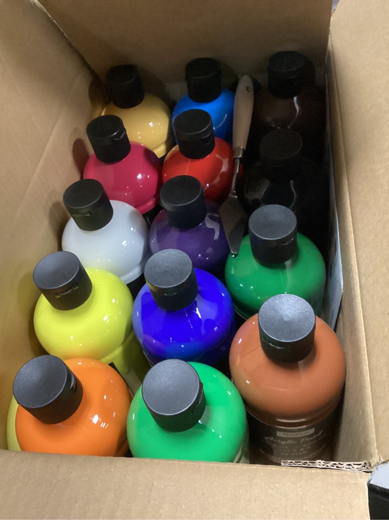 Condition photo showing New/Like New for nicpro 14 colors large bulk acrylic paint set (16.9 oz,500 ml) rich art painting supplies, non toxic for multi surface rock canvas wood ceramic leather fabric craft, for adult with color wheel 14 colors 16.9 fl oz (pack of 14)