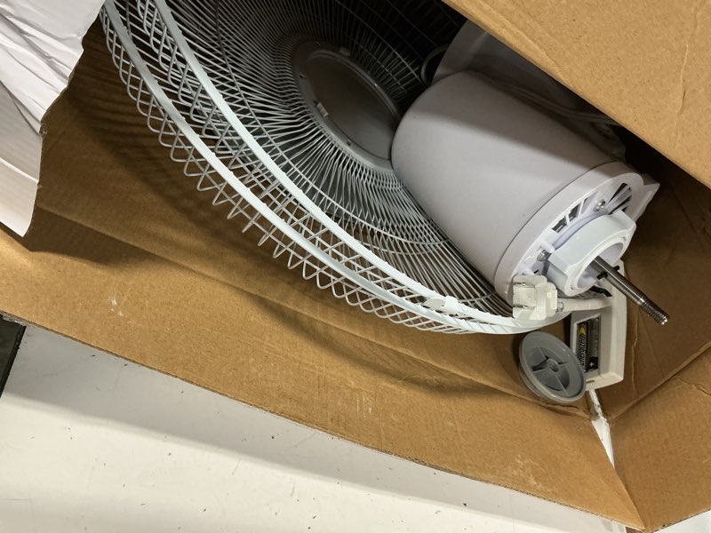 Condition photo showing As Is for comfort zone 16-inch wall mount fan with remote control, quiet 3-speed operation, timer, adjustable tilt – ideal for bedroom, home, gym & office 16" with remote