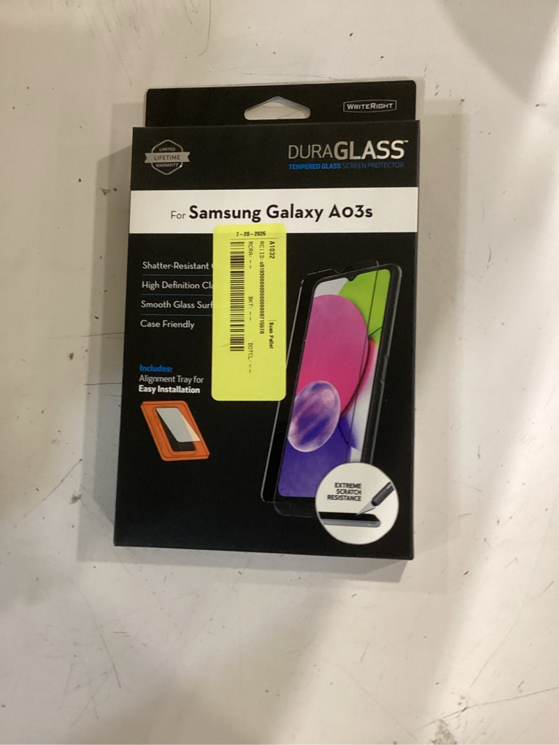 Condition photo showing New/Like New for duraglass tempered glass screen protector with quick installation tray for samsung galaxy a03s