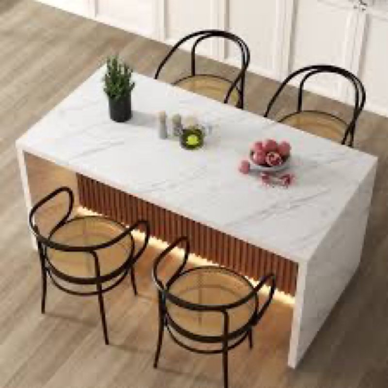 68’’ island table for dining room – large modern dining table seats 6–8 with led lights, marble-look