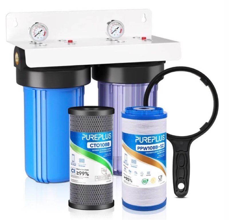 pureplus 2-stage whole house water filtration system with iron reduce