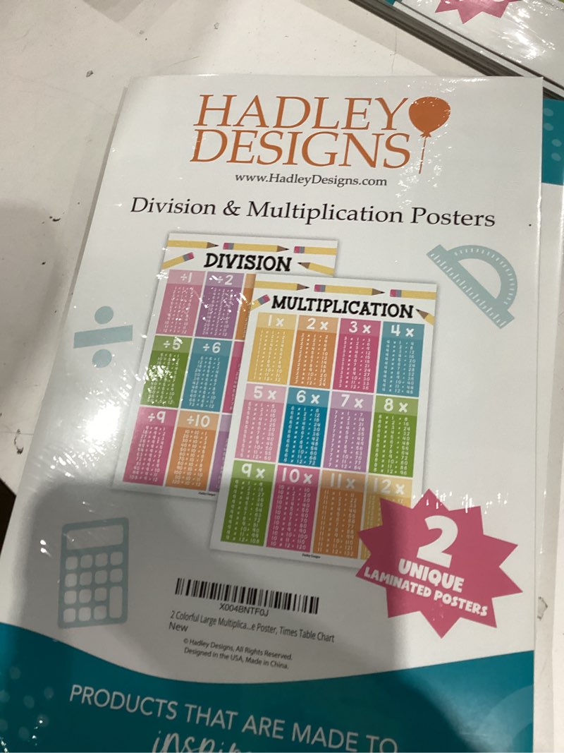 Condition photo showing Good Condition for 2 large multiplication and division posters for wall – multiplication chart poster & times table chart, division table & math poster, classroom and kids learning decor, colorful pastel classroom decor