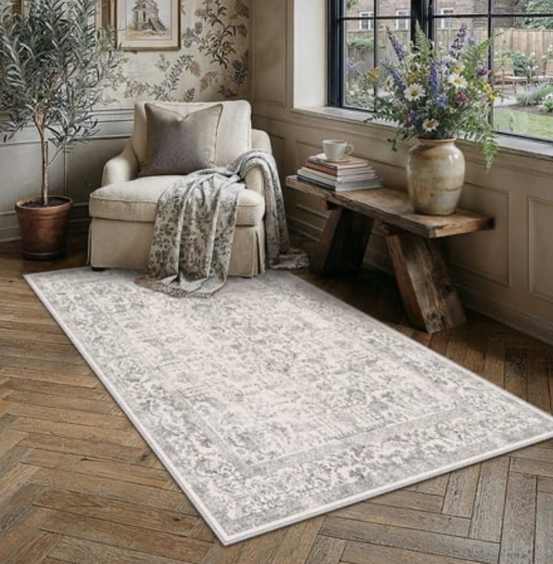 berthmeer 3 x5  gray area rugs vintage distressed small entryway rugs doormats for living room bedroom dining room office entrance kitchen throw rugs stain resistant non-slip